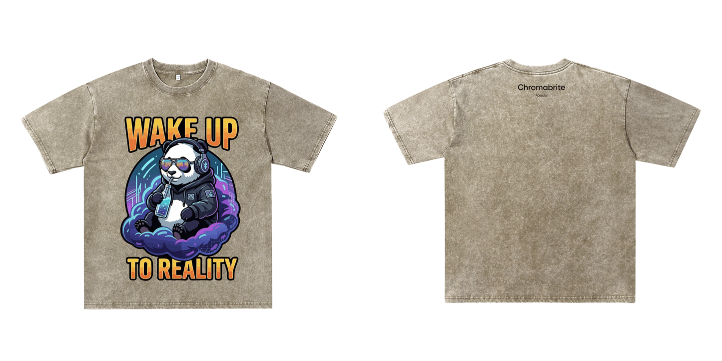 "Wake Up to Reality" Panda Acid Wash Tee - Cyberpunk Aesthetic ChromaBrite Clothing