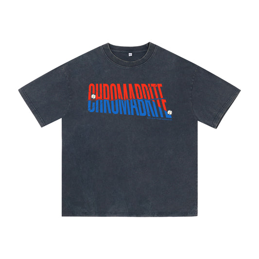 Front view of blue t恤 featuring Diagonal Narrative Wordmark Vintage Tee