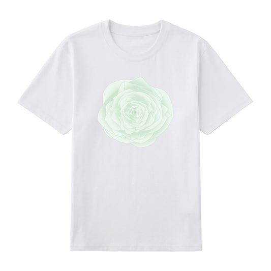 Front view of white t恤 featuring WILDWOOD ROSE Staple Tee
