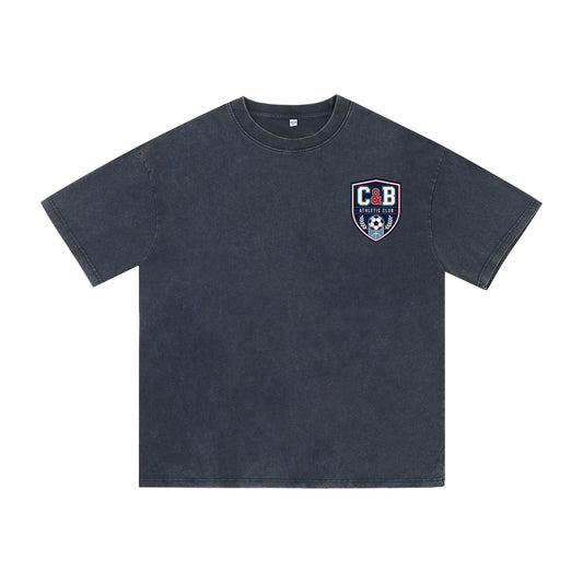 Front view of blue t恤 featuring C&B ATHLETIC CLUB Vintage Tee
