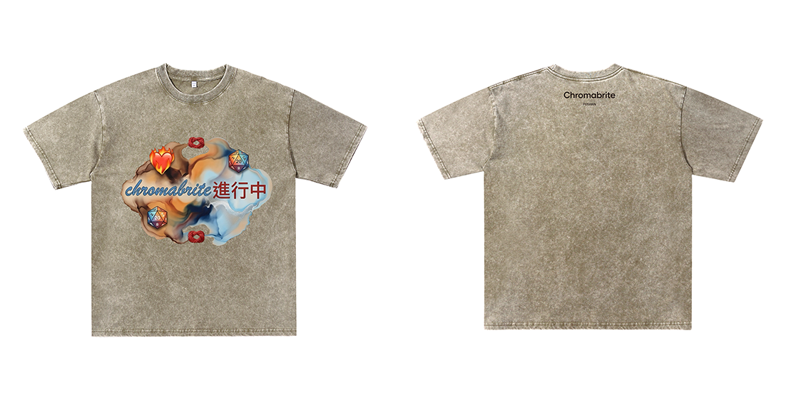 ChromaBrite Vintage Acid-Wash Oversized Graphic T-Shirt – Flaming Heart Dice "In Progress" Streetwear Tee ChromaBrite Clothing