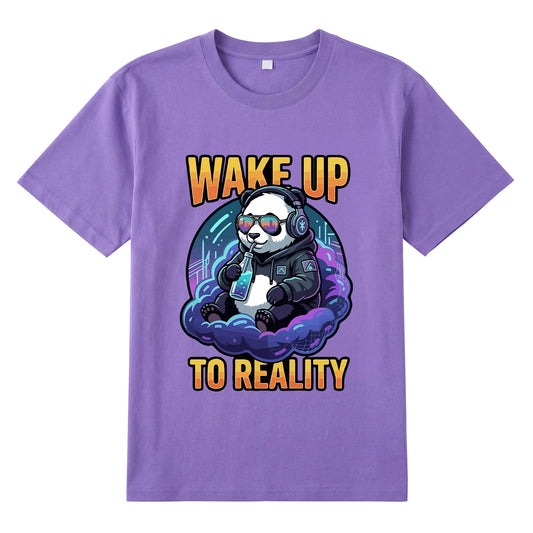 Front view of purple t恤 featuring Wake up to reality Staple Tee