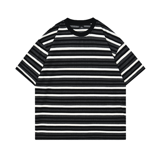 Yarn-Dyed Stripe T-Shirt 200GSM | Relaxed Drop-Shoulder | Grey-Black Tee ChromaBrite Clothing - 展示2