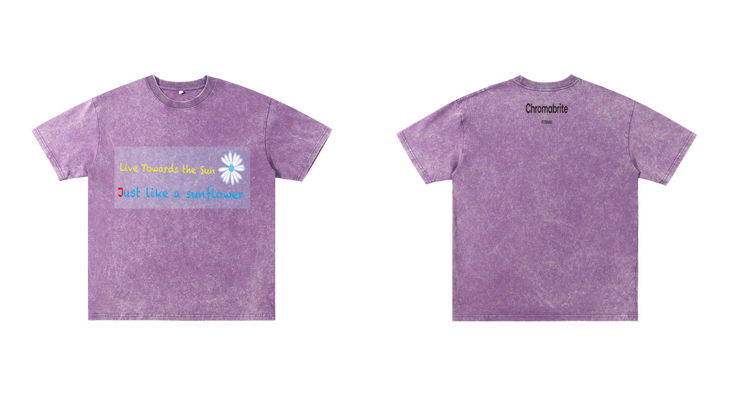 Chromabrite Vintage Acid-Wash Oversized Graphic T-Shirt – "Live Towards the Sun" Streetwear Sunflower Print Washed Cotton Tee ChromaBrite Clothing