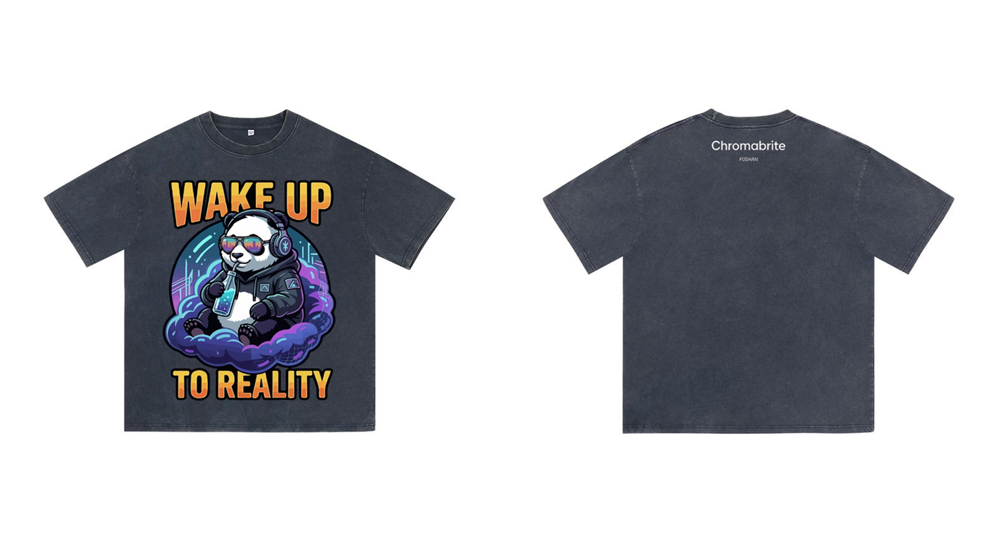"Wake Up to Reality" Panda Acid Wash Tee - Cyberpunk Aesthetic
