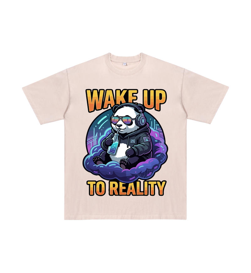 "Wake Up to Reality" Panda Acid Wash Tee - Cyberpunk Aesthetic