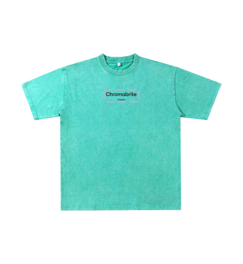 ChromaBrite Vintage Acid-Wash Oversized Graphic T-Shirt – "進行中" Wireframe Polyhedron Streetwear Unisex Tee ChromaBrite Clothing