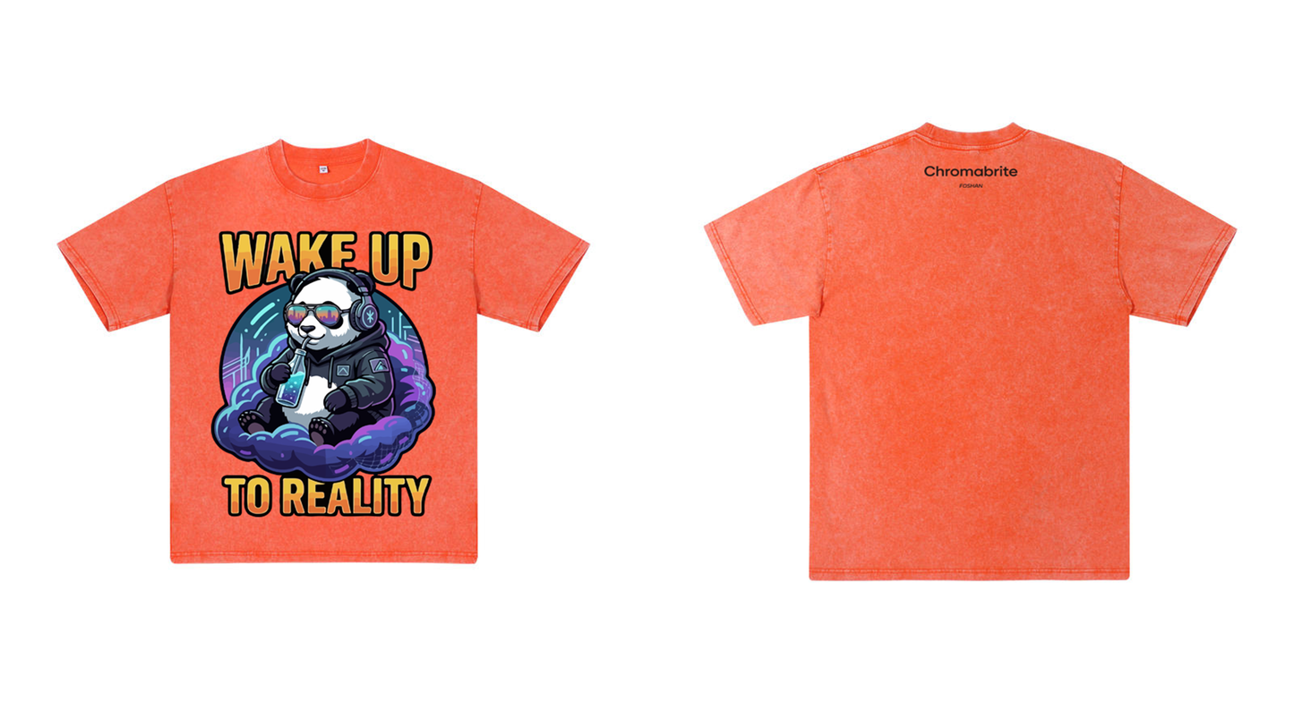 "Wake Up to Reality" Panda Acid Wash Tee - Cyberpunk Aesthetic