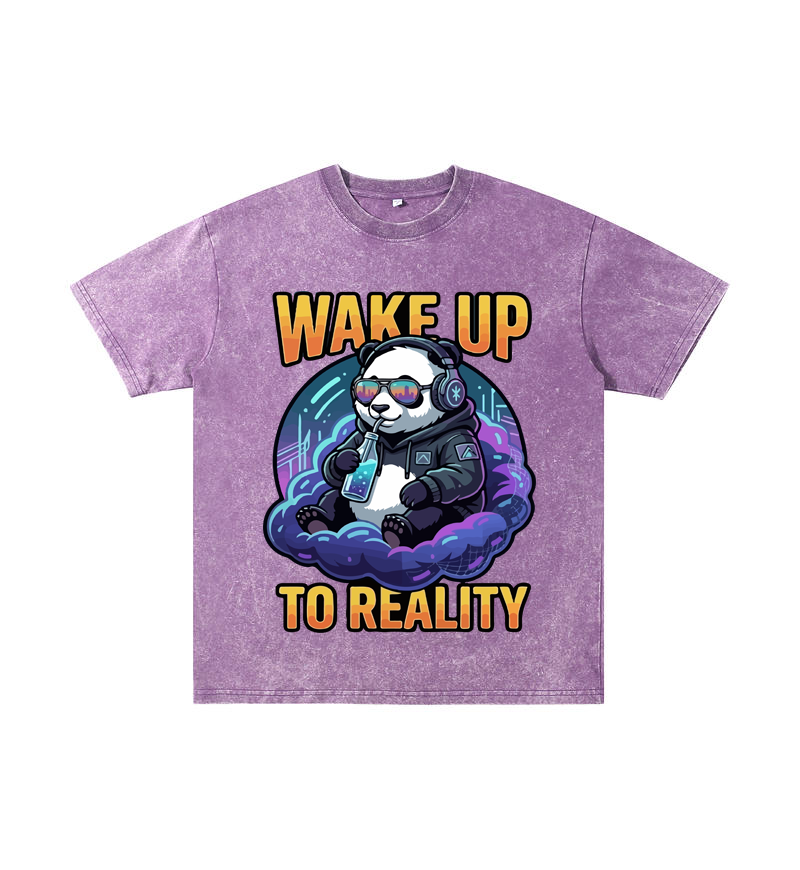 "Wake Up to Reality" Panda Acid Wash Tee - Cyberpunk Aesthetic