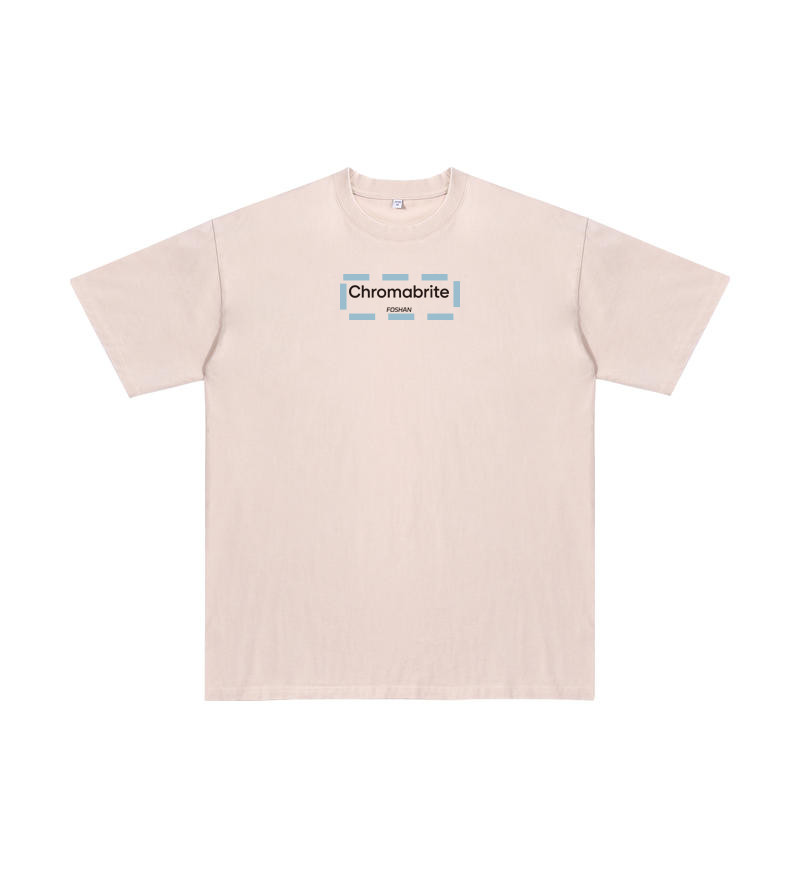 ChromaBrite Vintage Acid-Wash Oversized Graphic T-Shirt – "進行中" Wireframe Polyhedron Streetwear Unisex Tee ChromaBrite Clothing