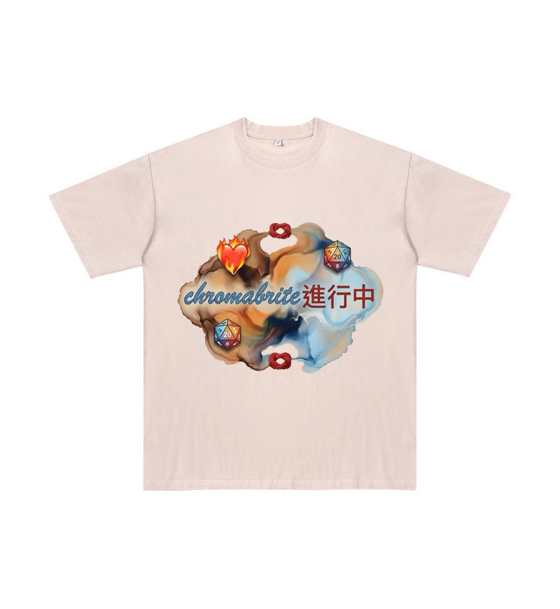 ChromaBrite Vintage Acid-Wash Oversized Graphic T-Shirt – Flaming Heart Dice "In Progress" Streetwear Tee ChromaBrite Clothing