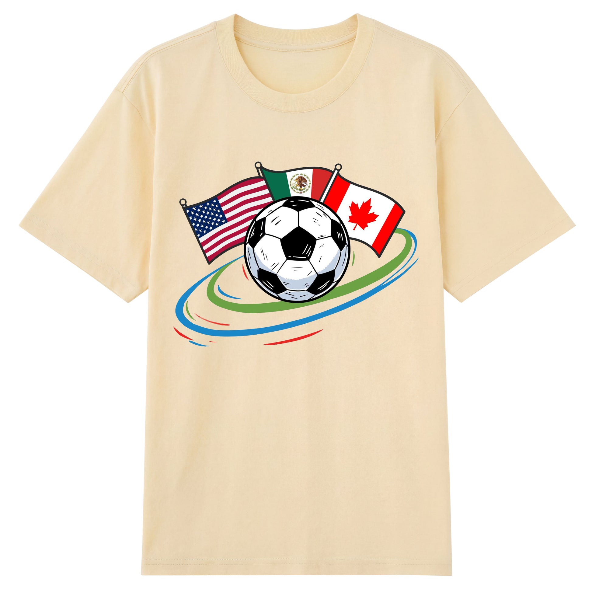 World Cup 2026 Host Nations — USA Mexico Canada Soccer Flag Graphic T-Shirt | Premium 200gsm Cotton | 3 Colors ChromaBrite Clothing