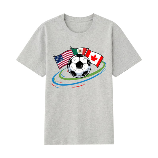 World Cup 2026 Host Nations — USA Mexico Canada Soccer Flag Graphic T-Shirt | Premium 200gsm Cotton | 3 Colors