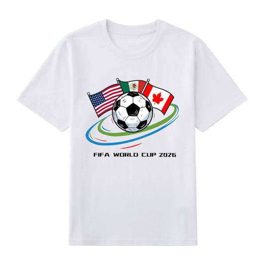 World Cup 2026 Host Nations — USA Mexico Canada Flag Soccer T-shirts | Premium 200gsm Cotton | 3 Colors