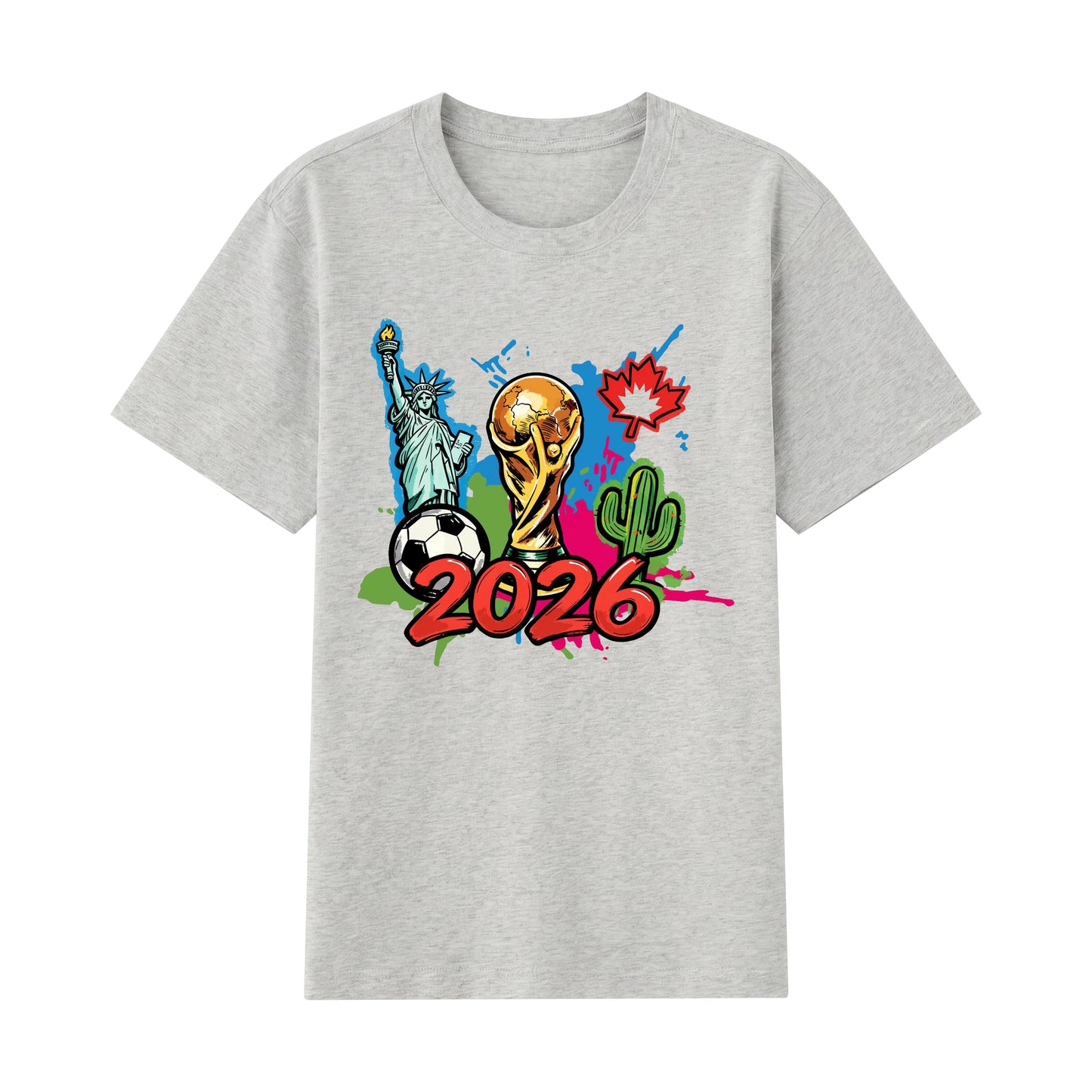 World Cup 2026 Icons — Statue of Liberty, Trophy & Maple Leaf Soccer Graphic T-Shirt | Premium 200gsm Cotton | 5 Colors ChromaBrite Clothing