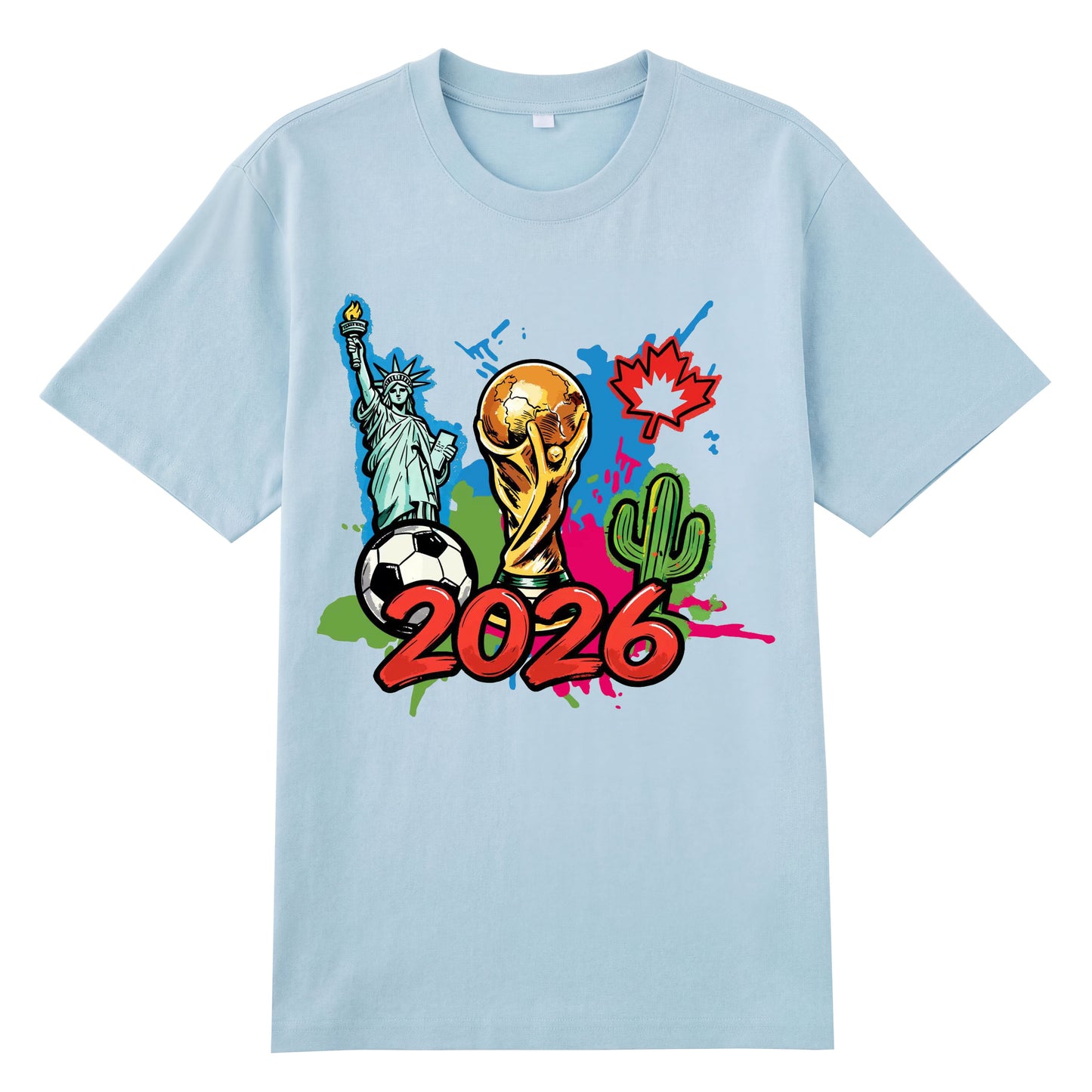 World Cup 2026 Icons — Statue of Liberty, Trophy & Maple Leaf Soccer Graphic T-Shirt | Premium 200gsm Cotton | 5 Colors ChromaBrite Clothing