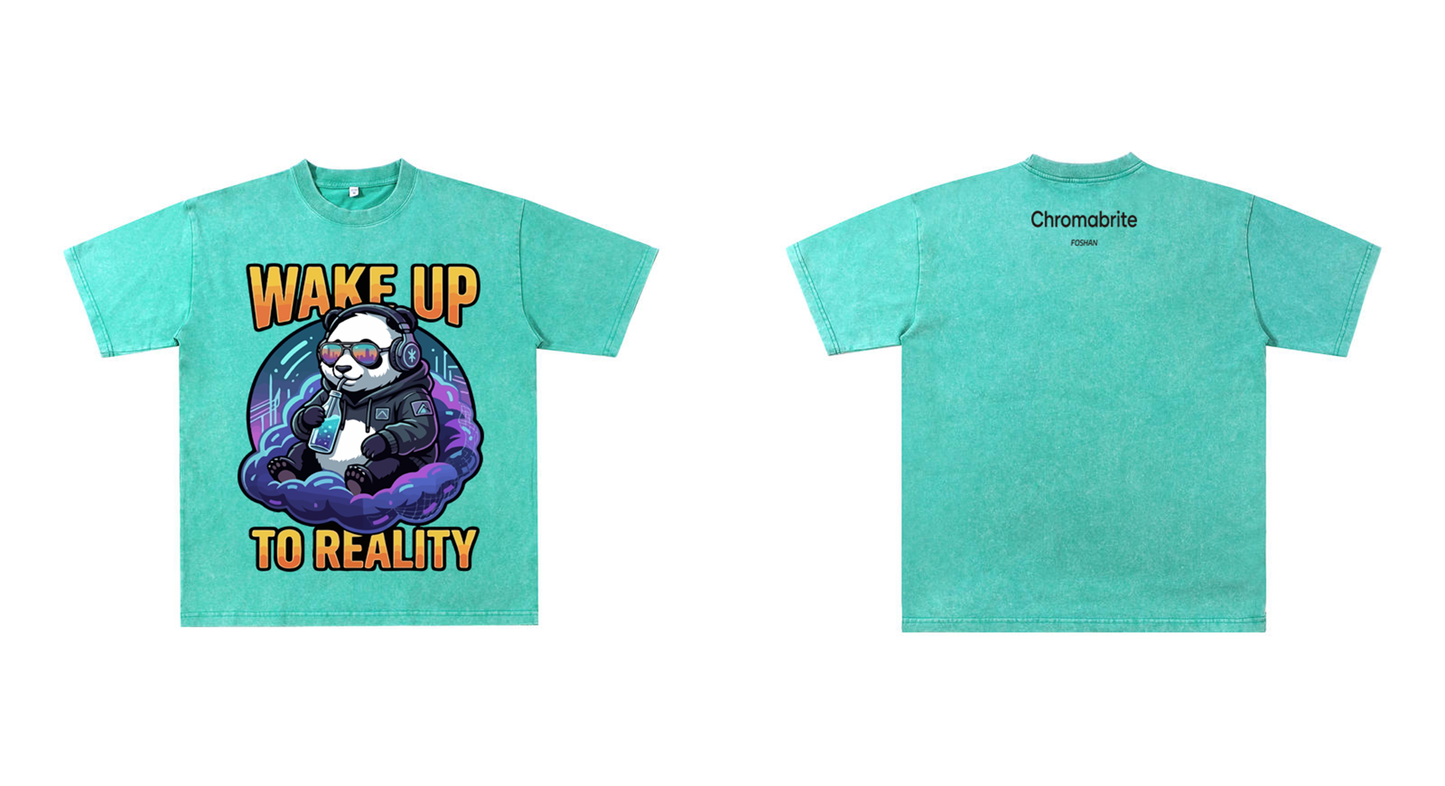"Wake Up to Reality" Panda Acid Wash Tee - Cyberpunk Aesthetic