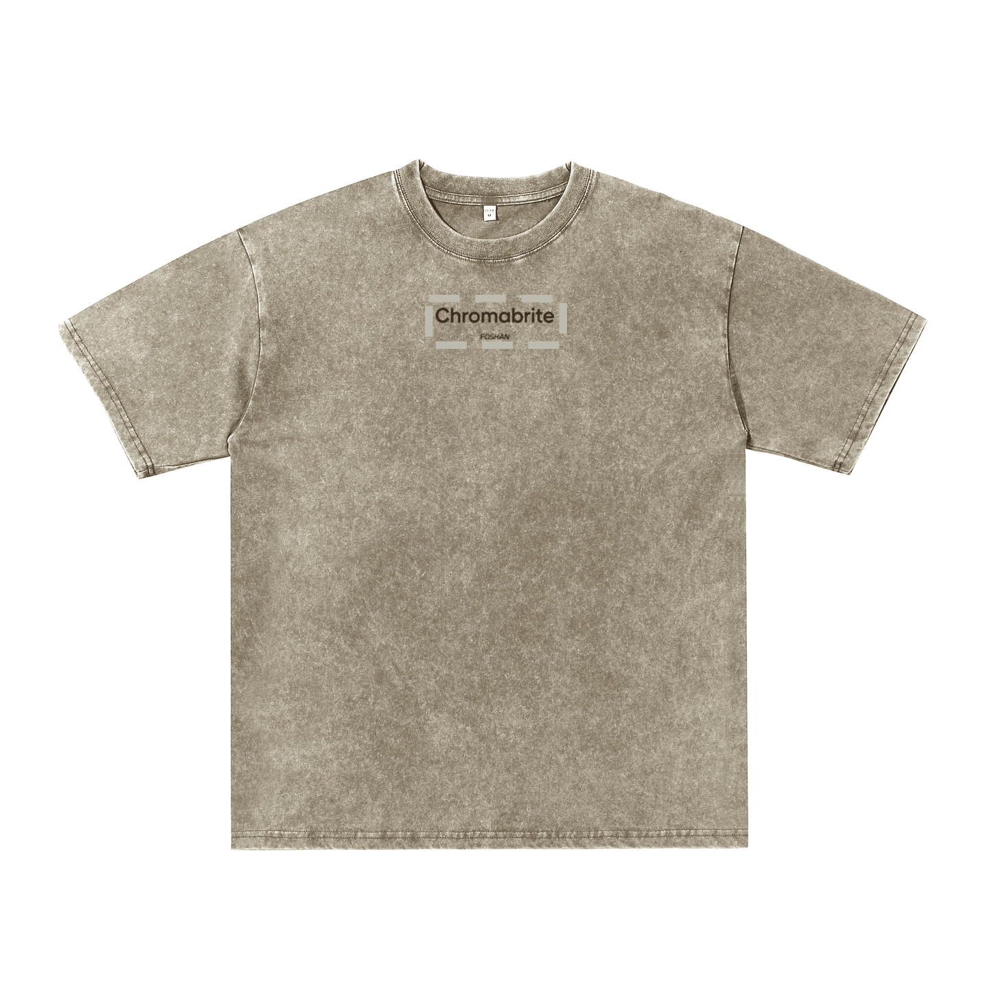ChromaBrite Vintage Acid-Wash Oversized Graphic T-Shirt – "進行中" Wireframe Polyhedron Streetwear Unisex Tee ChromaBrite Clothing