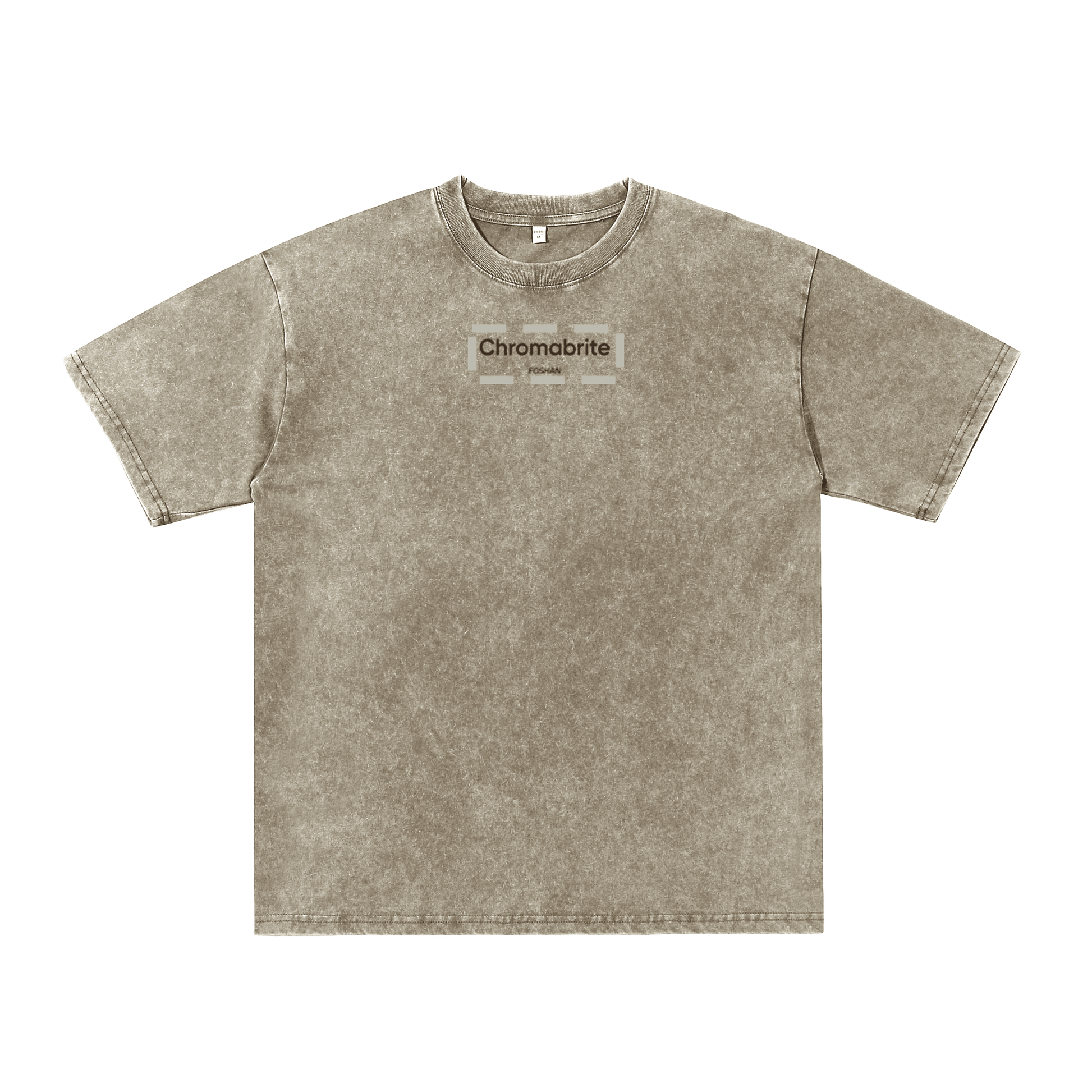 ChromaBrite Vintage Acid-Wash Oversized Graphic T-Shirt – "進行中" Wireframe Polyhedron Streetwear Unisex Tee ChromaBrite Clothing