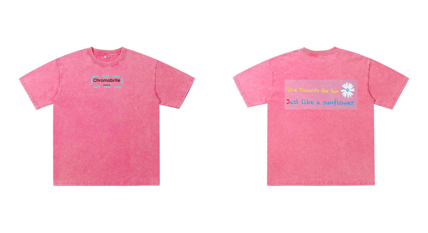 ChromaBrite Vintage Acid-Wash Oversized Graphic T-Shirt – "進行中" Wireframe Polyhedron Streetwear Unisex Tee ChromaBrite Clothing