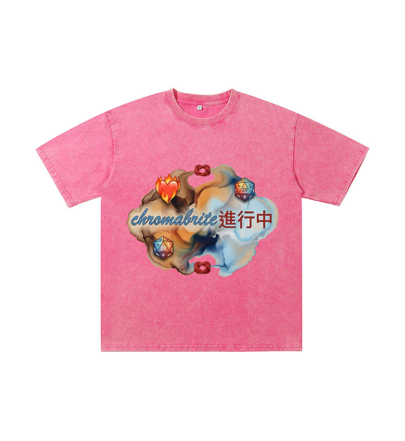 ChromaBrite Vintage Acid-Wash Oversized Graphic T-Shirt – Flaming Heart Dice "In Progress" Streetwear Tee ChromaBrite Clothing