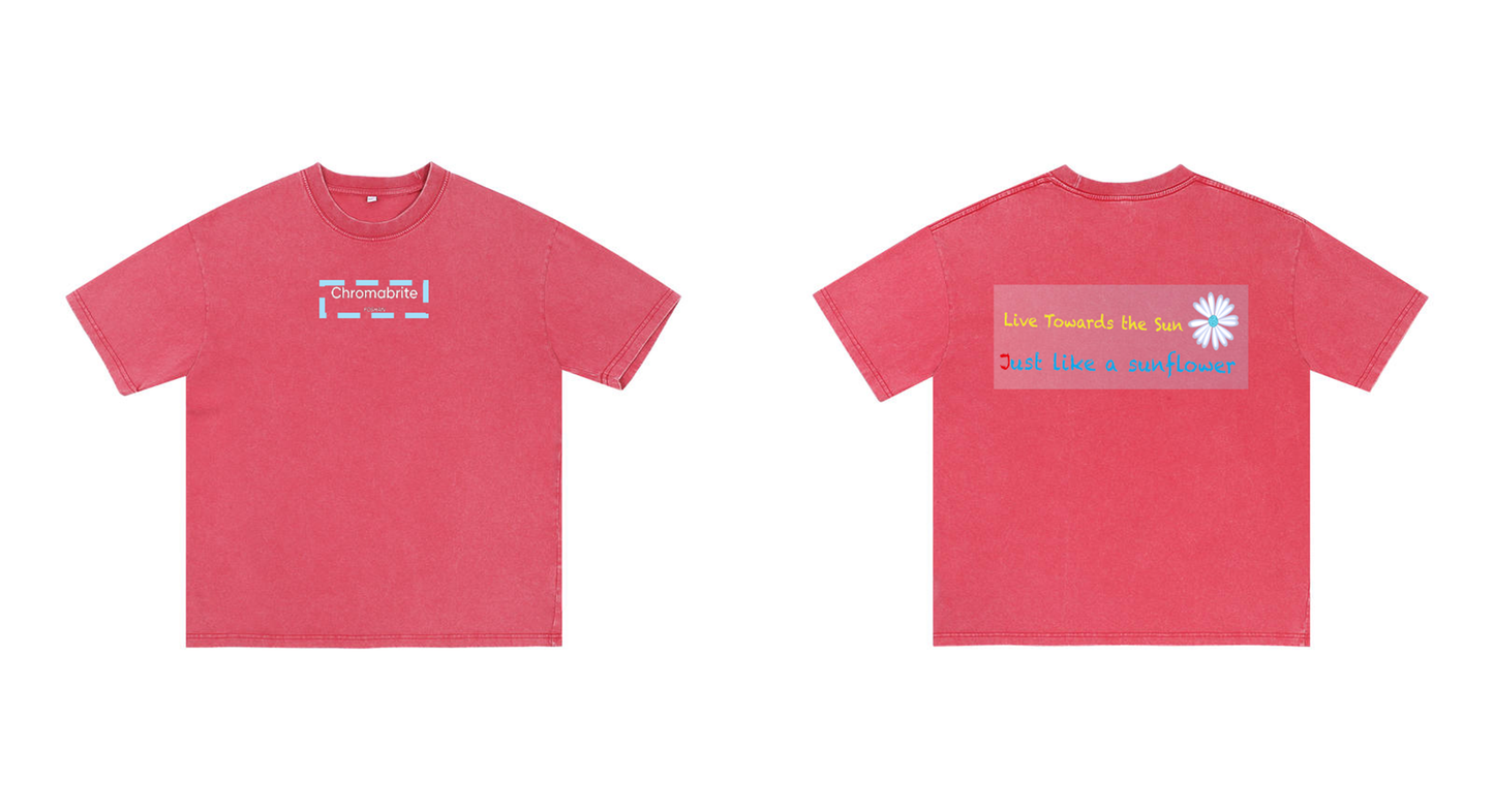 ChromaBrite Vintage Acid-Wash Oversized Graphic T-Shirt – "進行中" Wireframe Polyhedron Streetwear Unisex Tee ChromaBrite Clothing