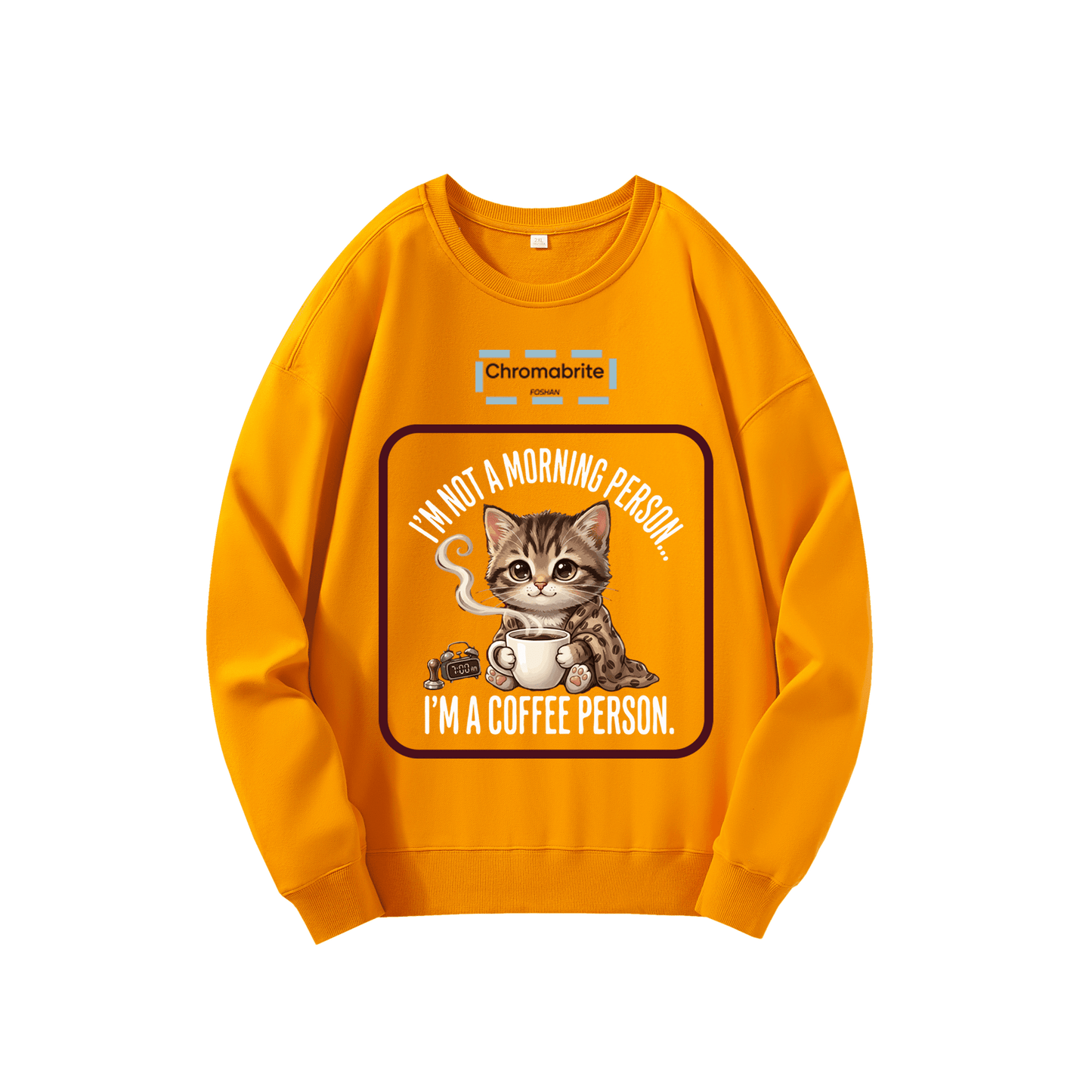 Funny Cat Coffee Graphic Crewneck Sweatshirt – “I’m Not A Morning Person, I’m A Coffee Person” Oversized Pullover ChromaBrite Clothing