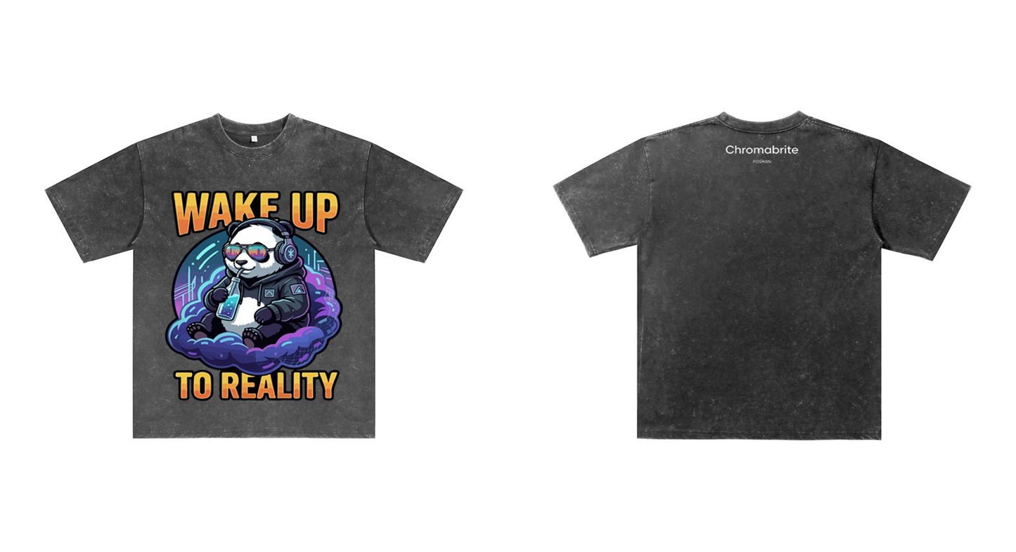 "Wake Up to Reality" Panda Acid Wash Tee - Cyberpunk Aesthetic
