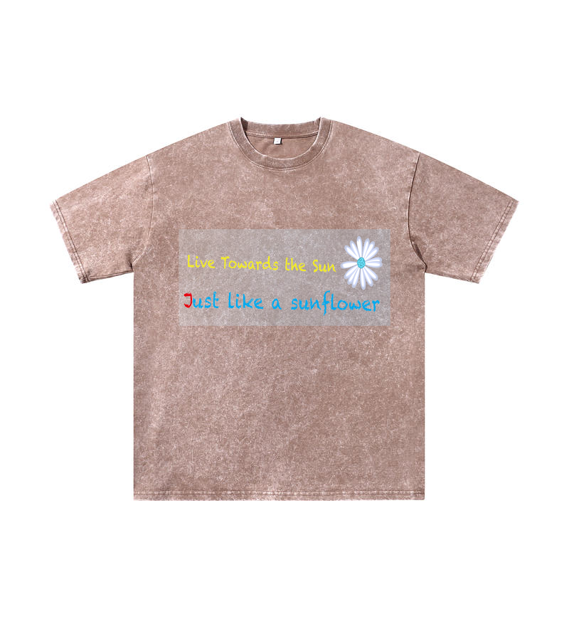 Chromabrite Vintage Acid-Wash Oversized Graphic T-Shirt – "Live Towards the Sun" Streetwear Sunflower Print Washed Cotton Tee ChromaBrite Clothing