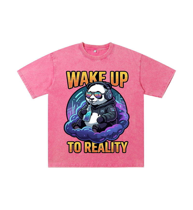 "Wake Up to Reality" Panda Acid Wash Tee - Cyberpunk Aesthetic