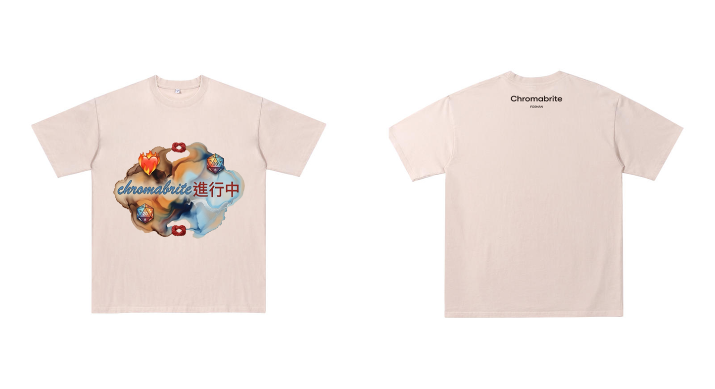 ChromaBrite Vintage Acid-Wash Oversized Graphic T-Shirt – Flaming Heart Dice "In Progress" Streetwear Tee ChromaBrite Clothing
