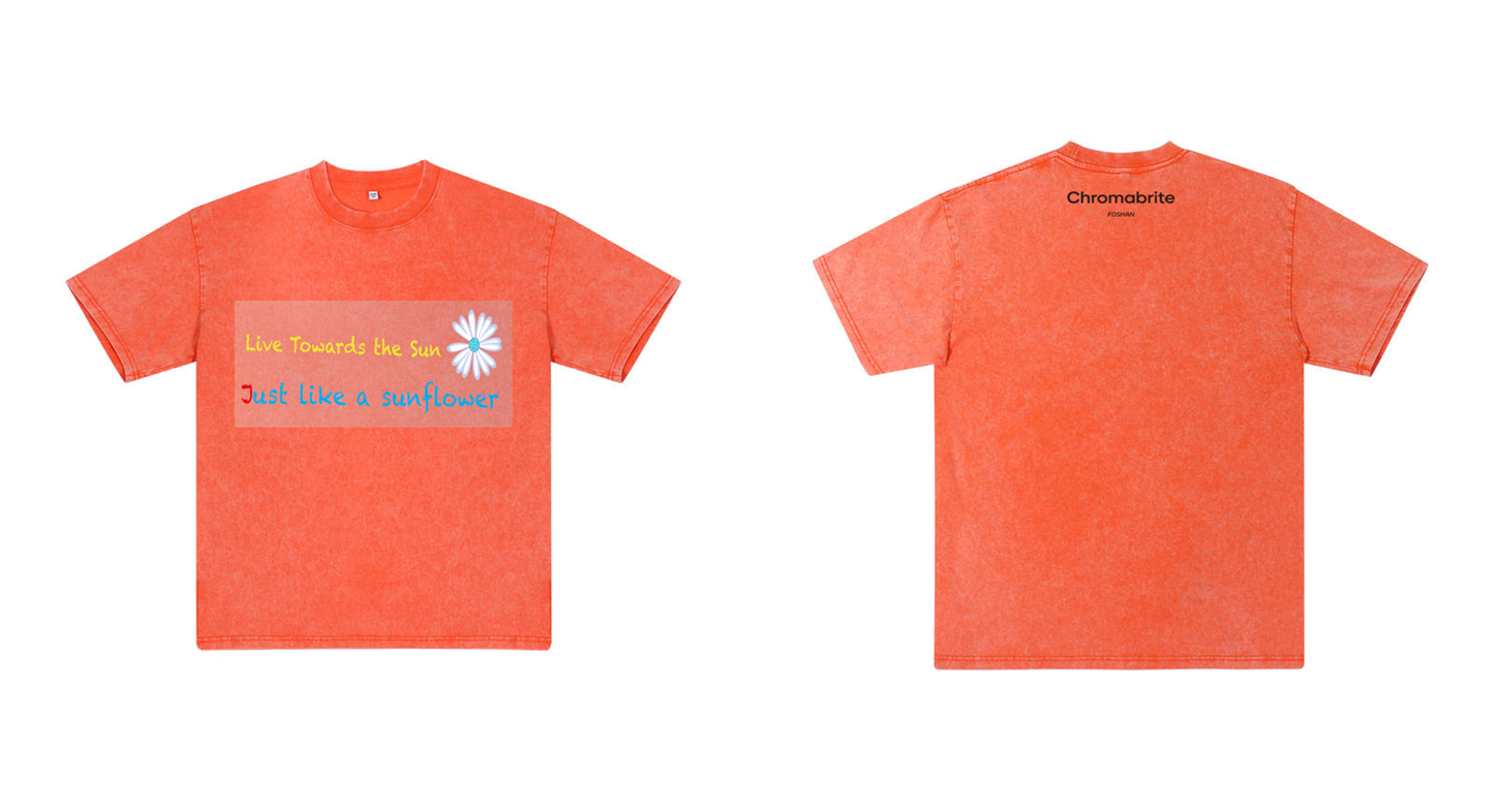 Chromabrite Vintage Acid-Wash Oversized Graphic T-Shirt – "Live Towards the Sun" Streetwear Sunflower Print Washed Cotton Tee ChromaBrite Clothing