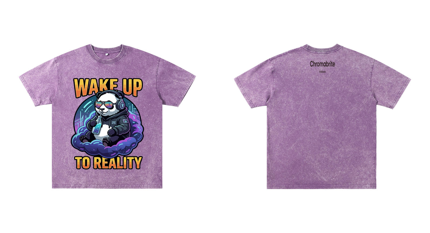 "Wake Up to Reality" Panda Acid Wash Tee - Cyberpunk Aesthetic