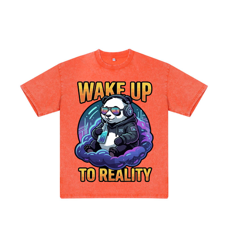 "Wake Up to Reality" Panda Acid Wash Tee - Cyberpunk Aesthetic