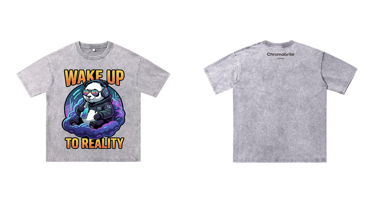 "Wake Up to Reality" Panda Acid Wash Tee - Cyberpunk Aesthetic