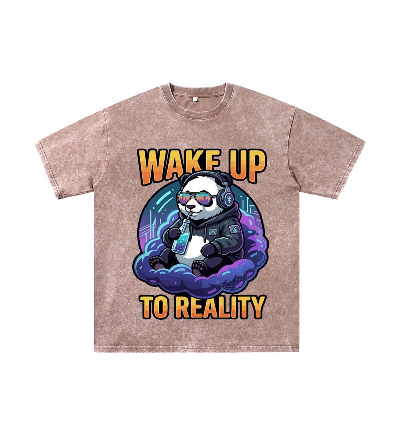 "Wake Up to Reality" Panda Acid Wash Tee - Cyberpunk Aesthetic