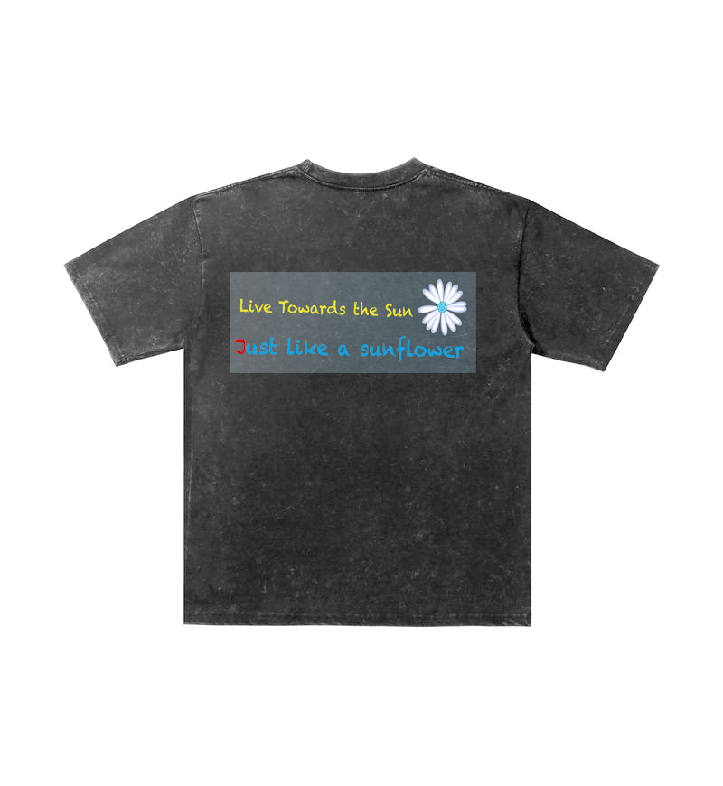 ChromaBrite Vintage Acid-Wash Oversized Graphic T-Shirt – "進行中" Wireframe Polyhedron Streetwear Unisex Tee ChromaBrite Clothing