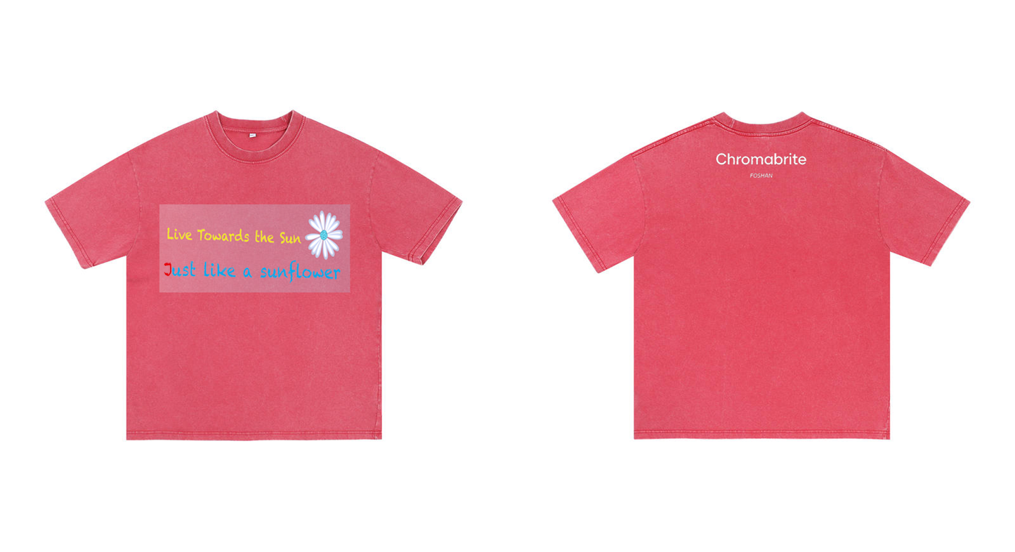 Chromabrite Vintage Acid-Wash Oversized Graphic T-Shirt – "Live Towards the Sun" Streetwear Sunflower Print Washed Cotton Tee ChromaBrite Clothing