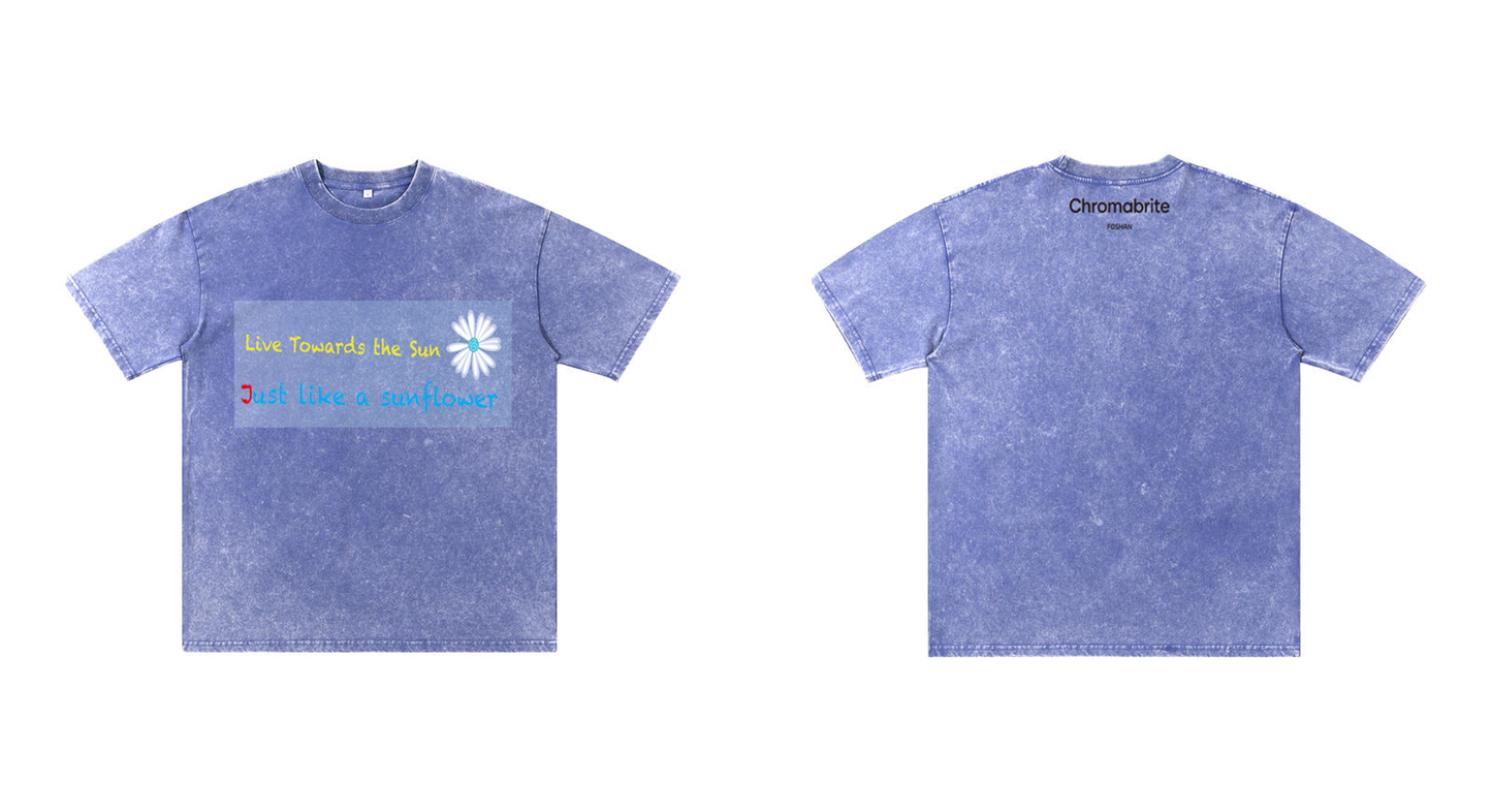 Chromabrite Vintage Acid-Wash Oversized Graphic T-Shirt – "Live Towards the Sun" Streetwear Sunflower Print Washed Cotton Tee ChromaBrite Clothing
