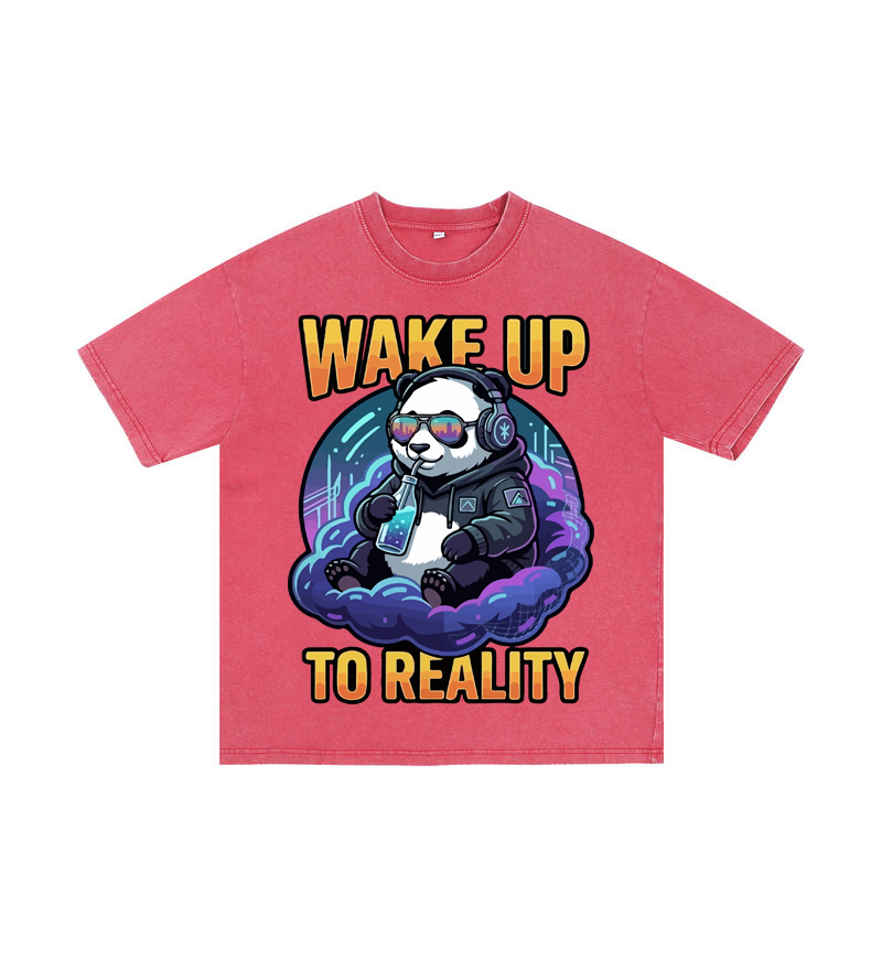 "Wake Up to Reality" Panda Acid Wash Tee - Cyberpunk Aesthetic