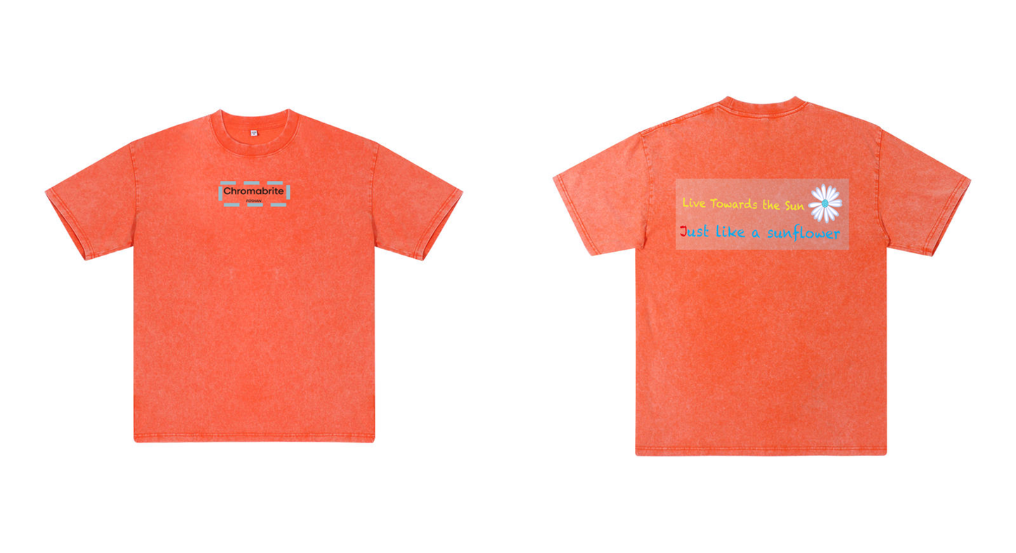 ChromaBrite Vintage Acid-Wash Oversized Graphic T-Shirt – "進行中" Wireframe Polyhedron Streetwear Unisex Tee ChromaBrite Clothing