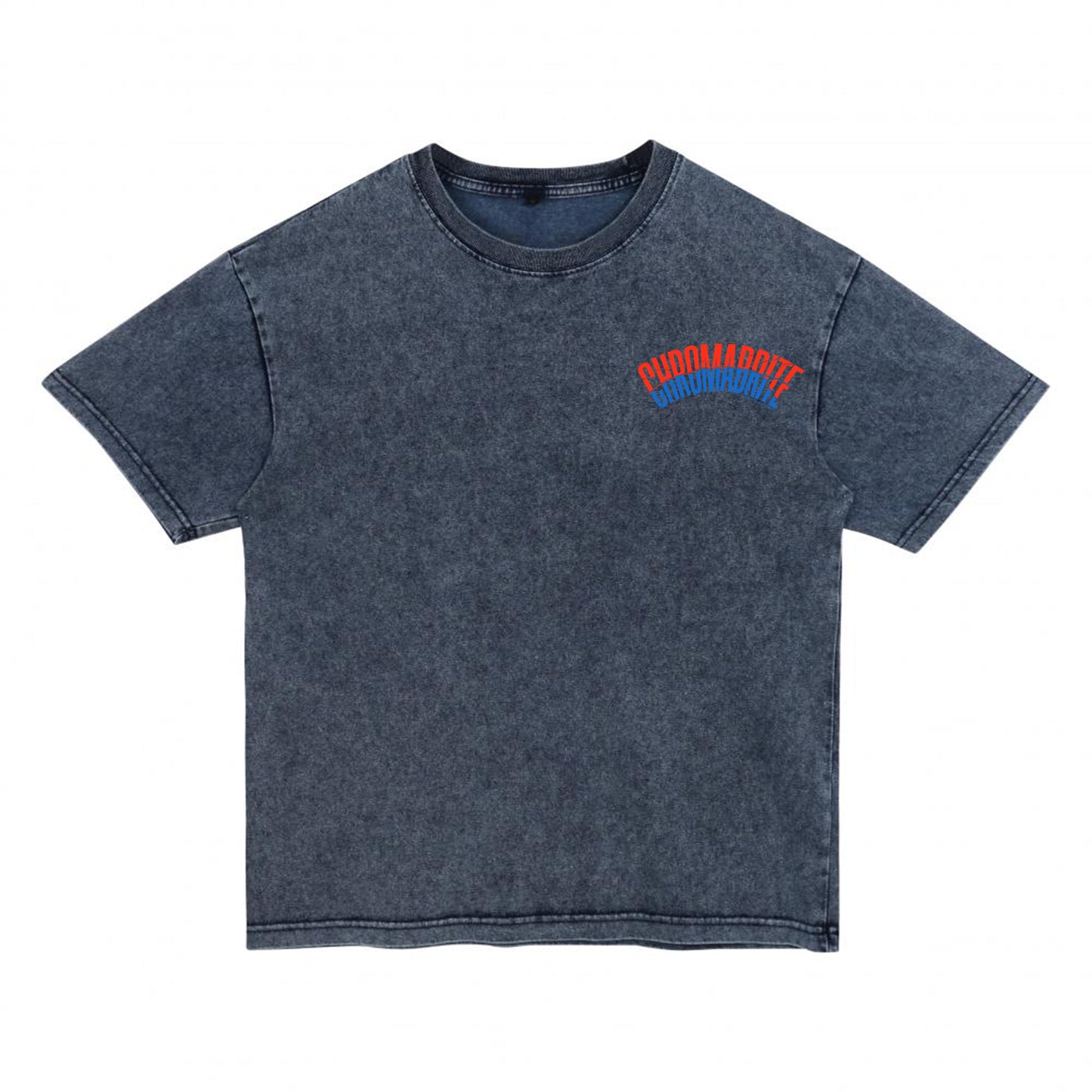 Front view of blue t恤 featuring Arc Narrative Wordmark Denim Washed Tee
