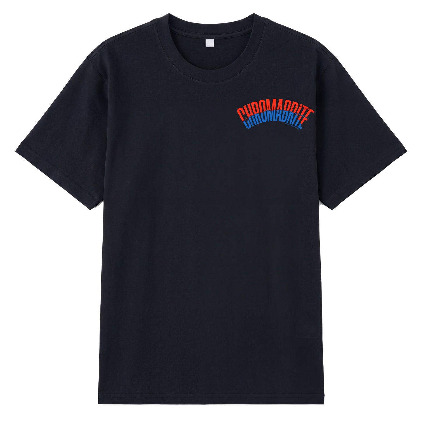 Front view of black t恤 featuring Arc Narrative Wordmark Staple Tee