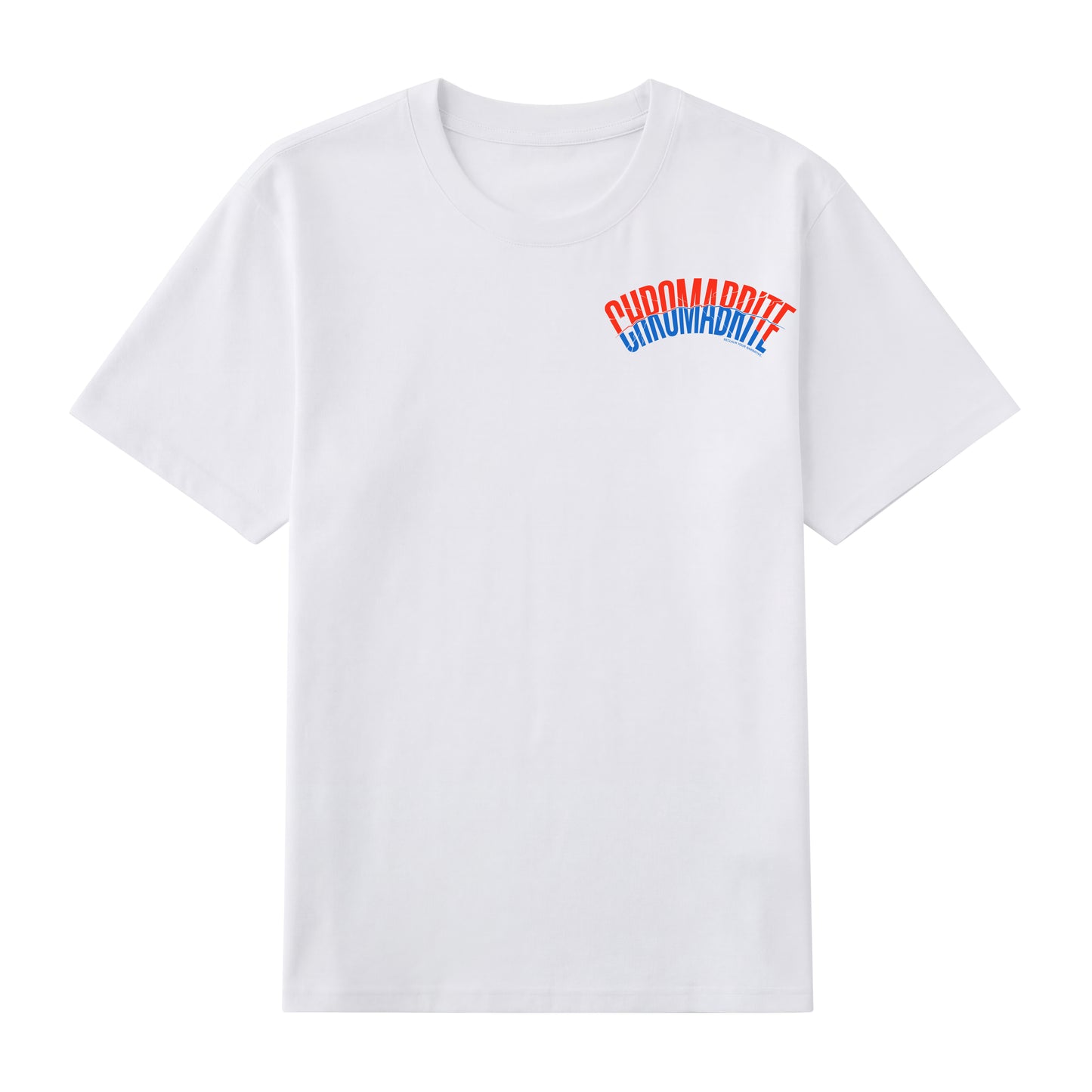 Front view of white t恤 featuring Arc Narrative Wordmark Staple Tee