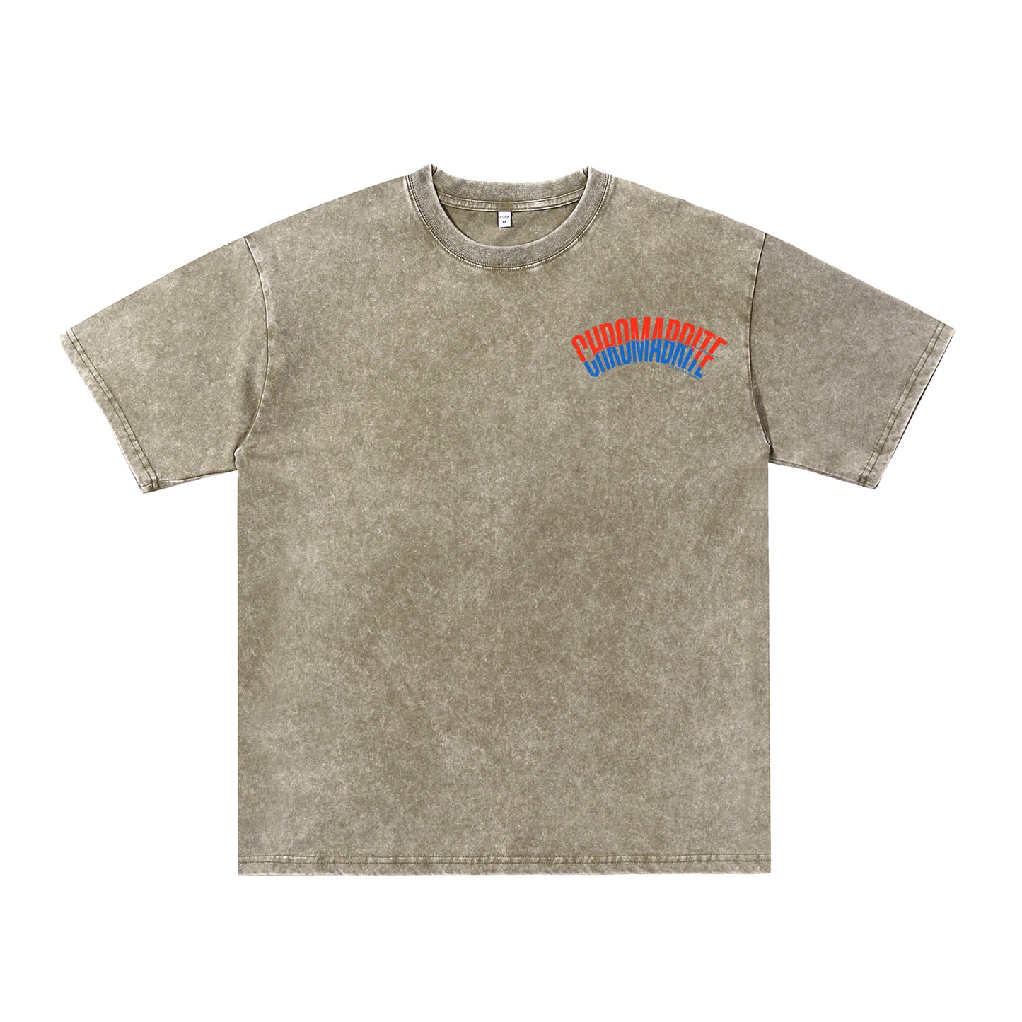 Detail view of green t恤 featuring Arc Narrative Wordmark Vintage Tee