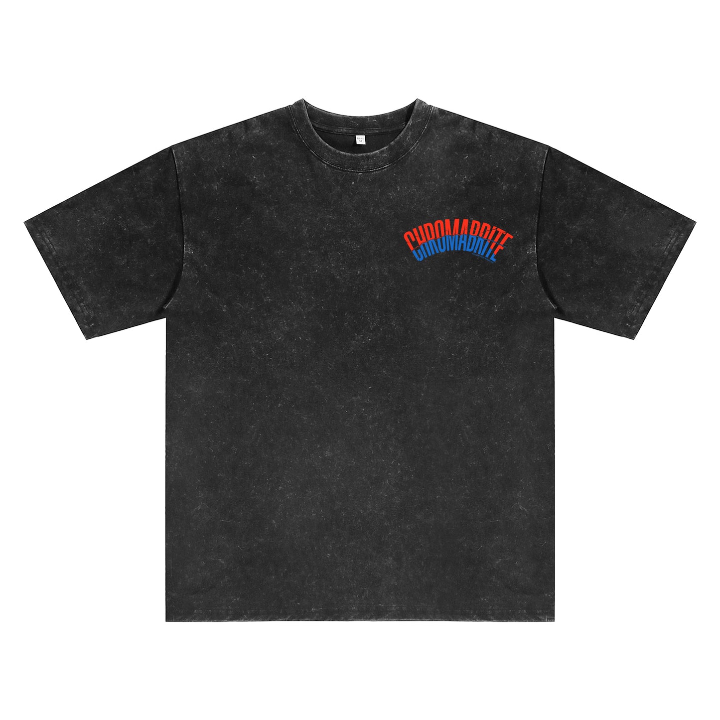 Detail view of black t恤 featuring Arc Narrative Wordmark Vintage Tee