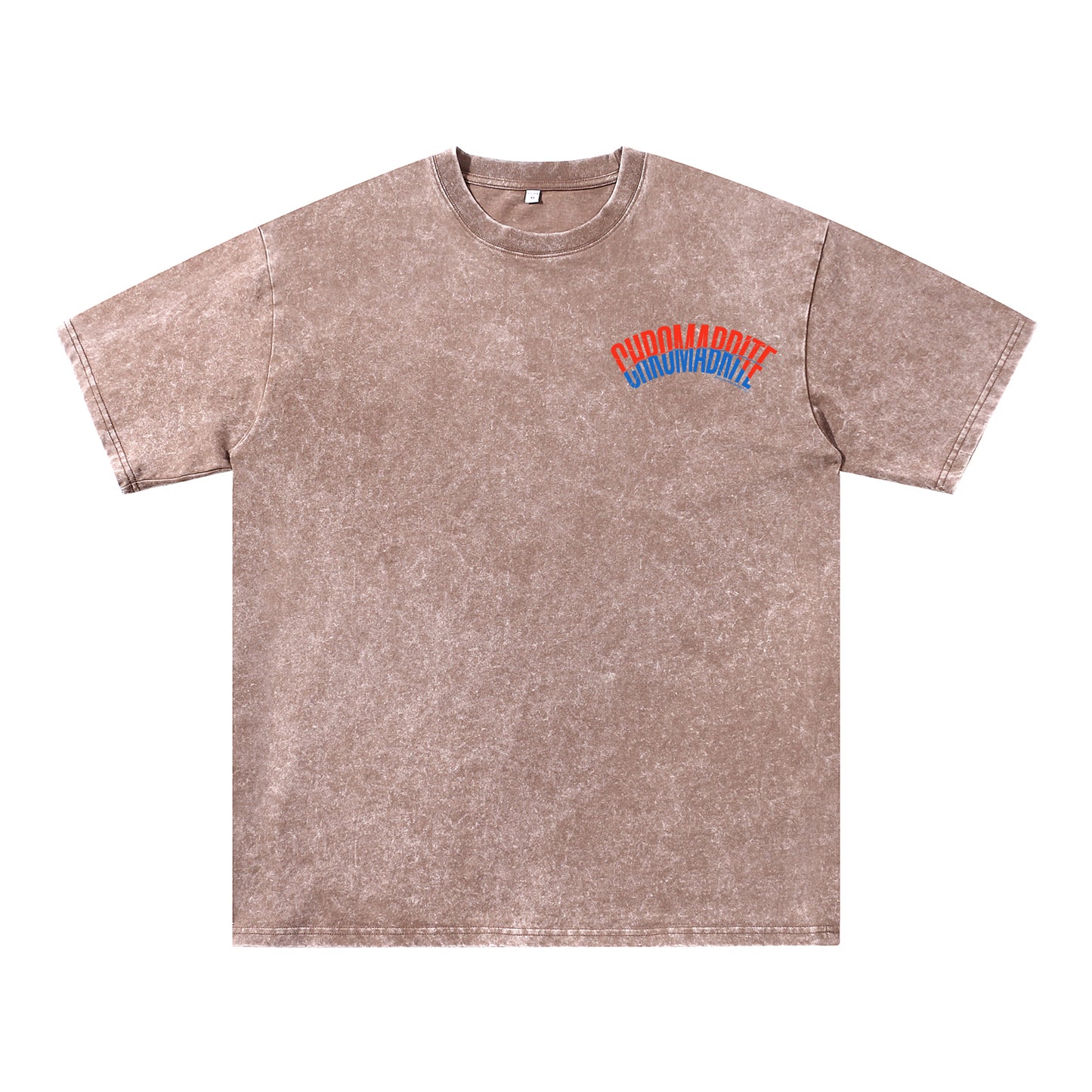 Detail view of brown t恤 featuring Arc Narrative Wordmark Vintage Tee