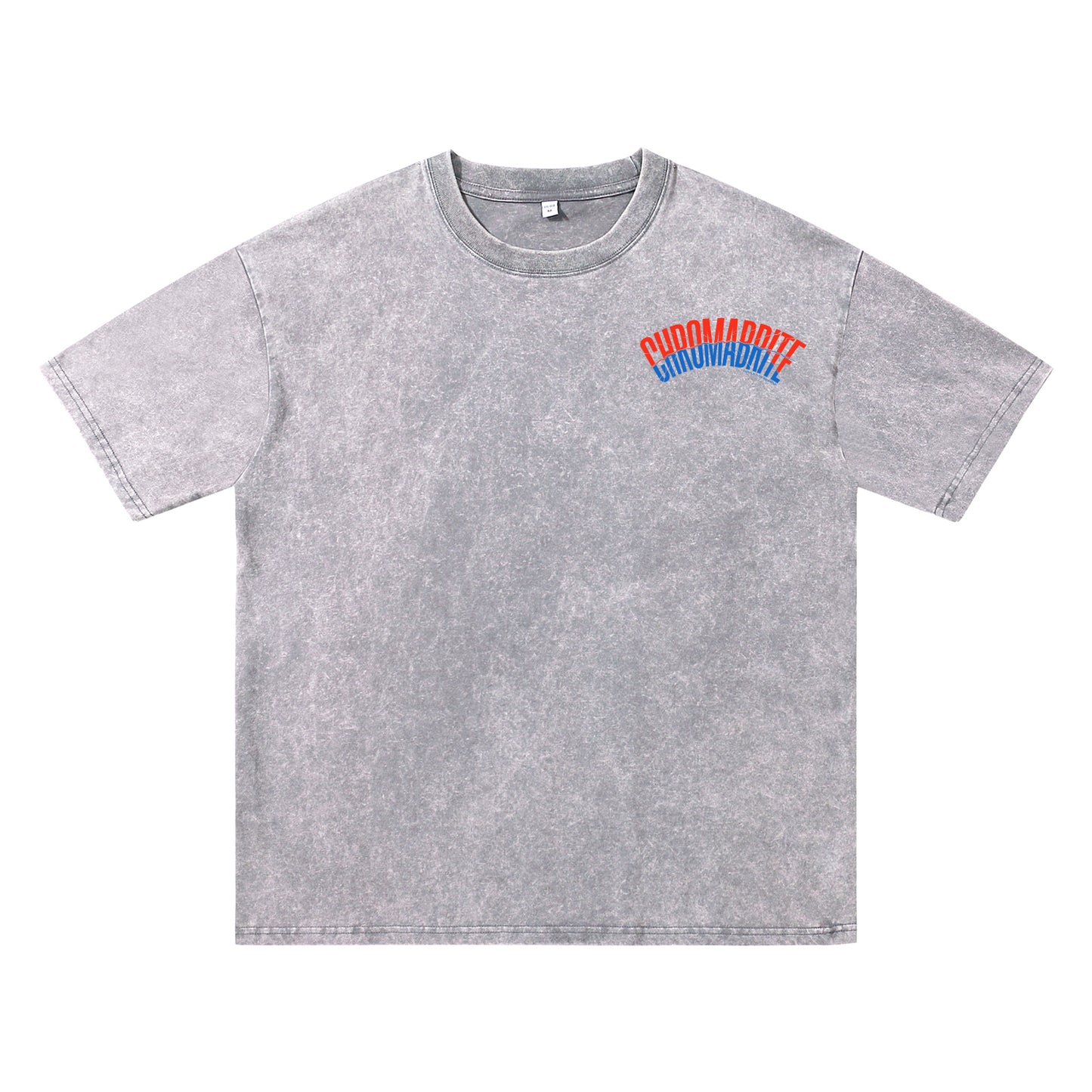 Detail view of gray t恤 featuring Arc Narrative Wordmark Vintage Tee