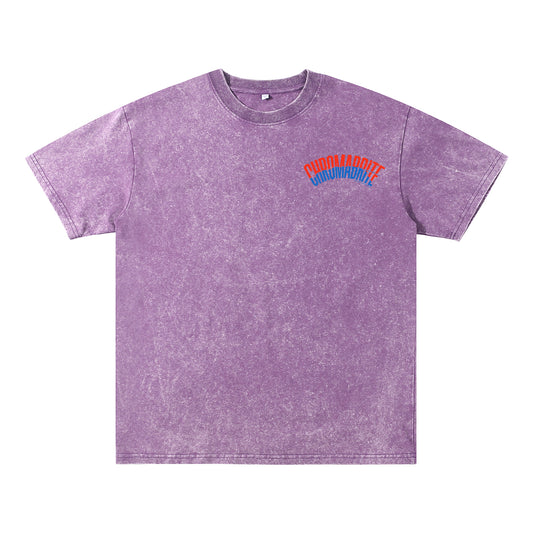 Front view of purple t恤 featuring Arc Narrative Wordmark Vintage Tee