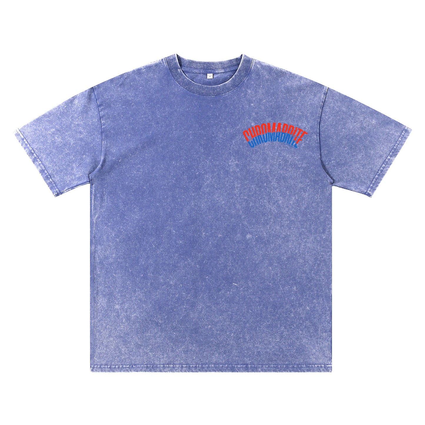 Detail view of blue t恤 featuring Arc Narrative Wordmark Vintage Tee